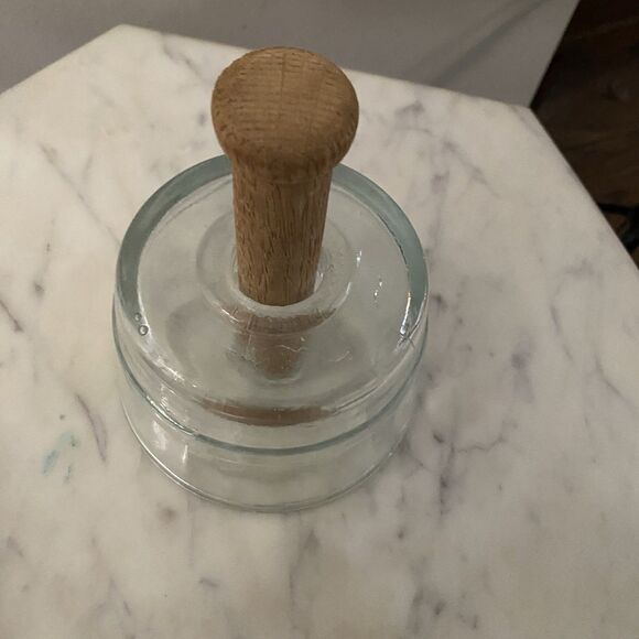 Vintage Glass Butter Press Butter Mold with Wood Handle and Cow Stamp - Picture 4 of 5